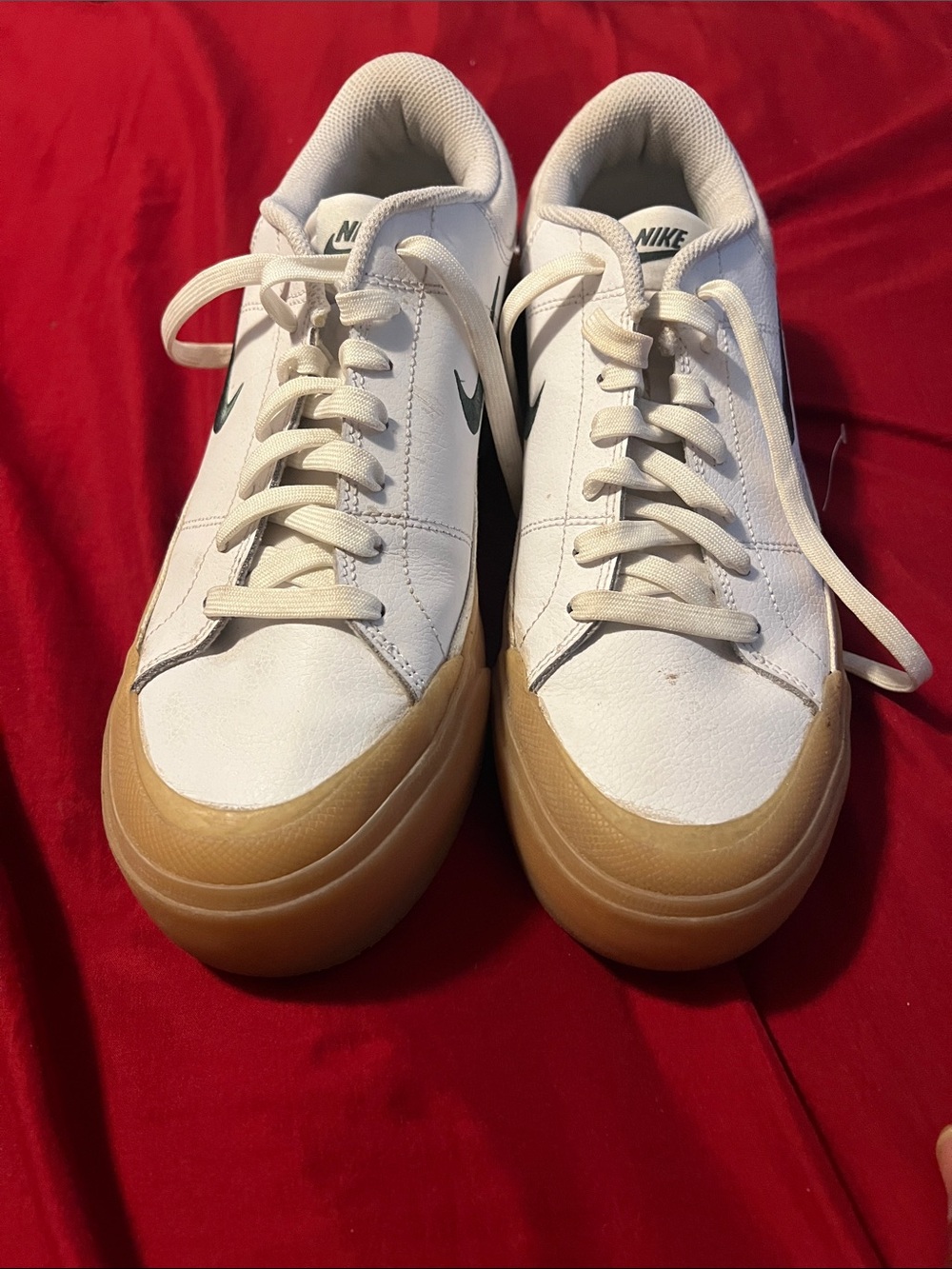Nike White Sneakers with Gum Outsole and Black Swoosh